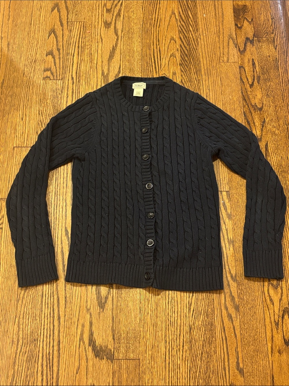 L.L. Bean Black Cable-Knit Button Cardigan